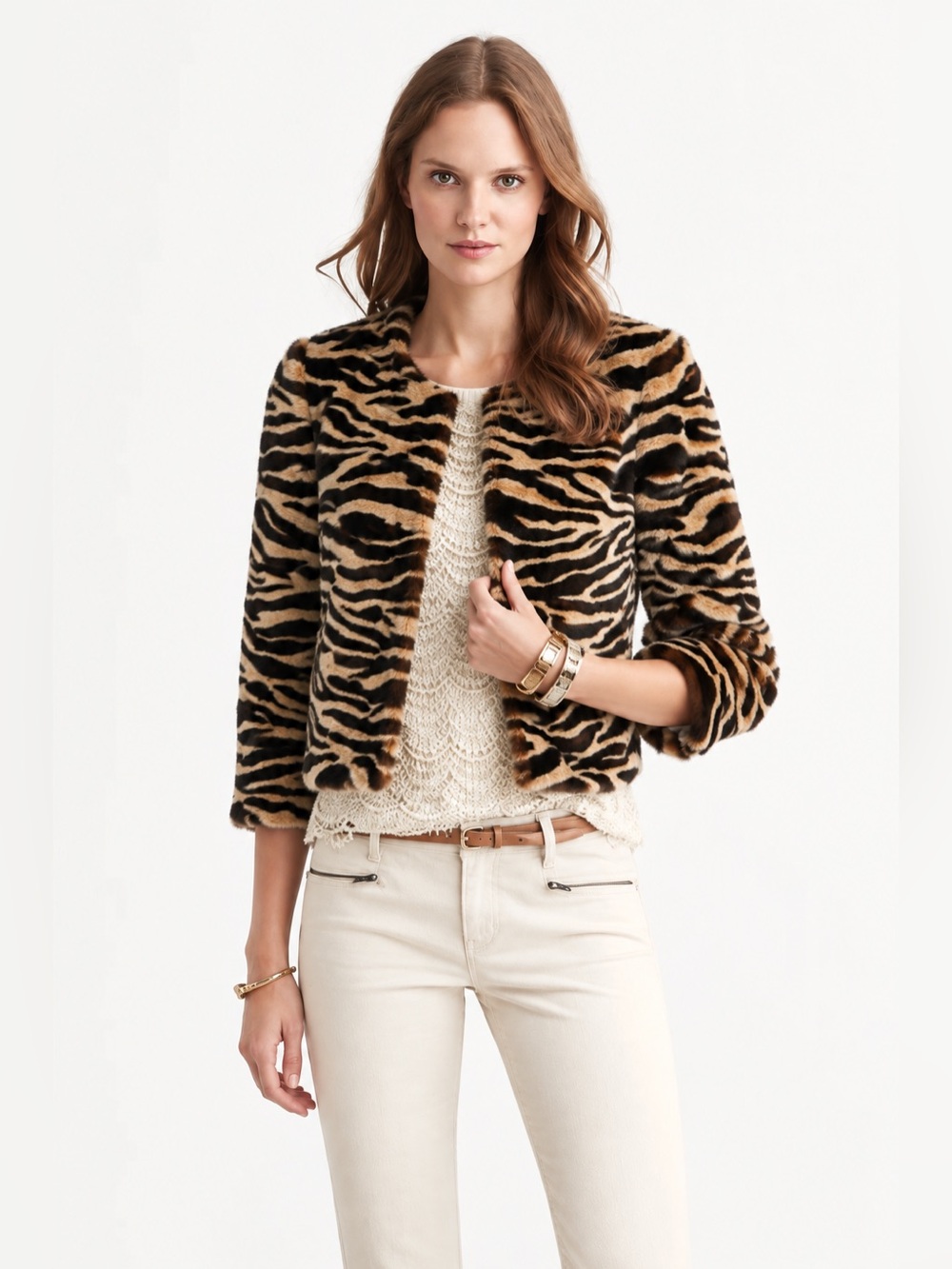 Banana Republic Gueax Tigers stripe faux fur jacket XS